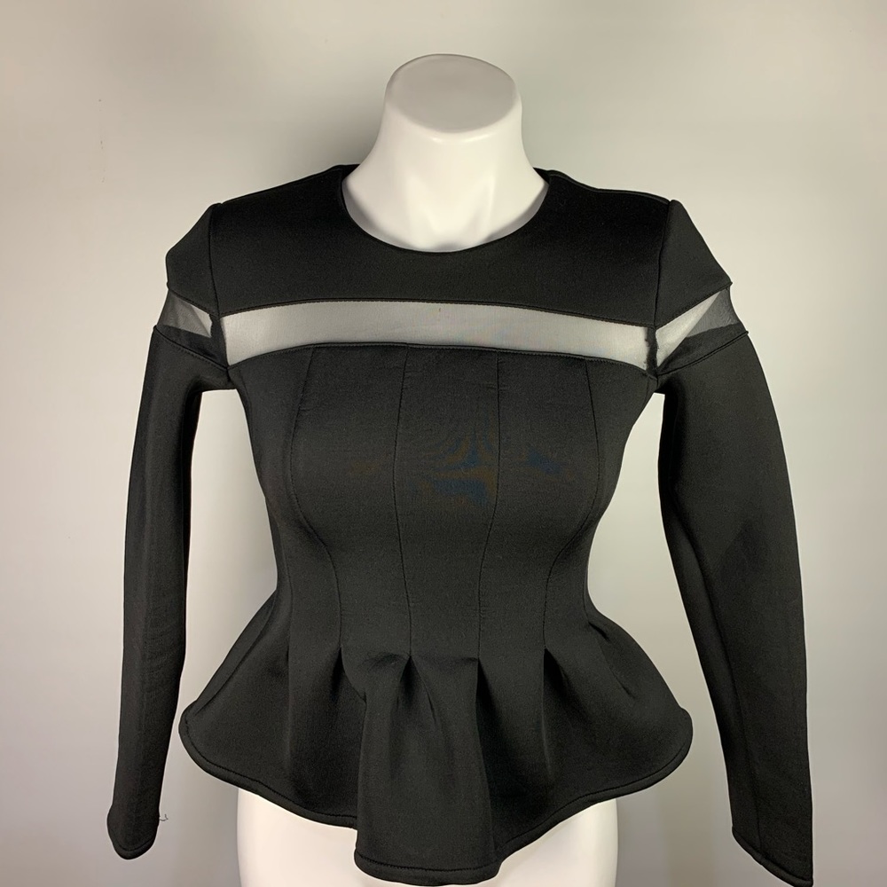 Gracia Black Long Sleeve Mesh Top